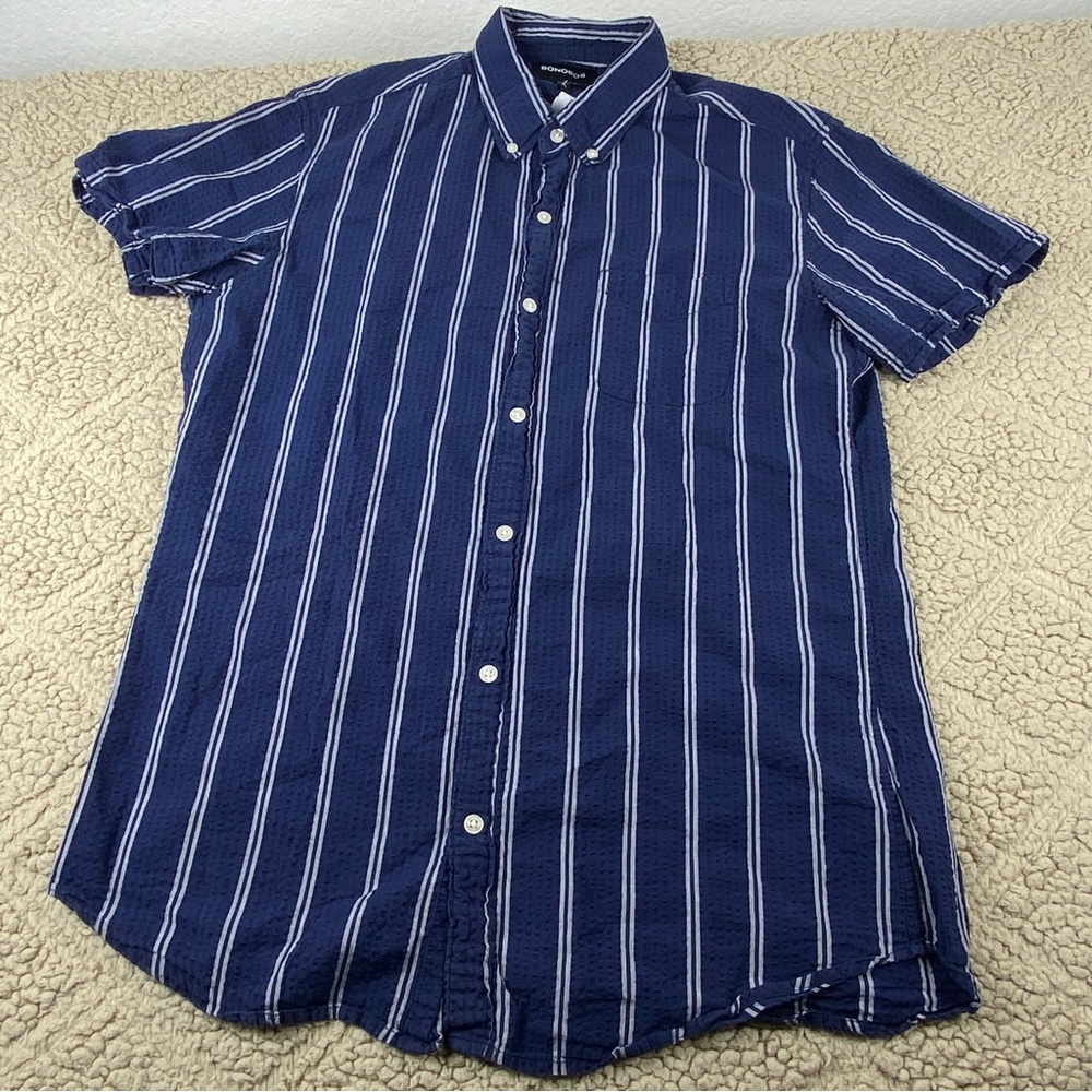Bonobos Men Blue White Stripe Cotton Sleeve Button Shirt Size Large Long Tall